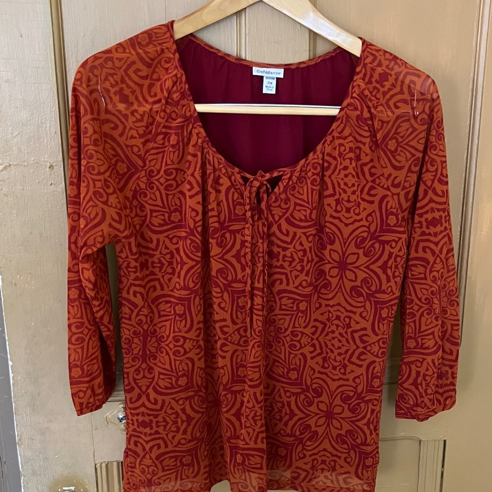 Croft & Barrow Women's Rust and Maroon Patterned Blouse